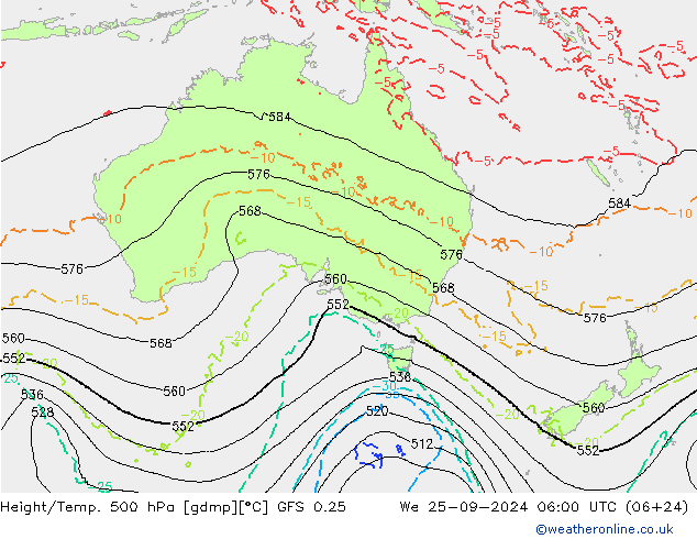 Z500/Rain (+SLP)/Z850 GFS 0.25 śro. 25.09.2024 06 UTC