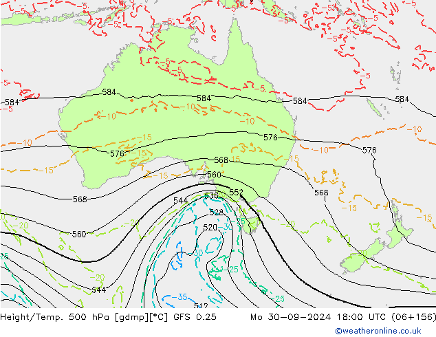 Z500/Rain (+SLP)/Z850 GFS 0.25 Mo 30.09.2024 18 UTC