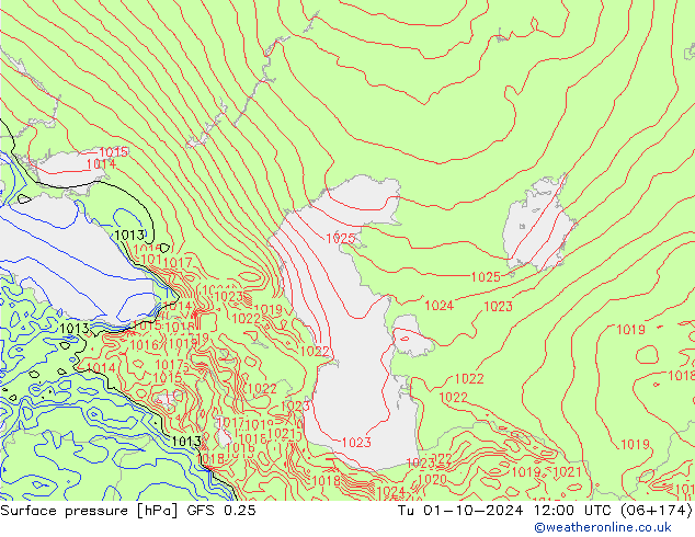 GFS 0.25: Út 01.10.2024 12 UTC