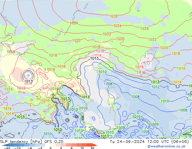 SLP tendency GFS 0.25 Tu 24.09.2024 12 UTC