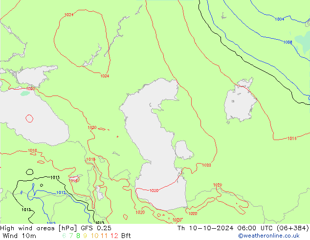 High wind areas GFS 0.25 jeu 10.10.2024 06 UTC