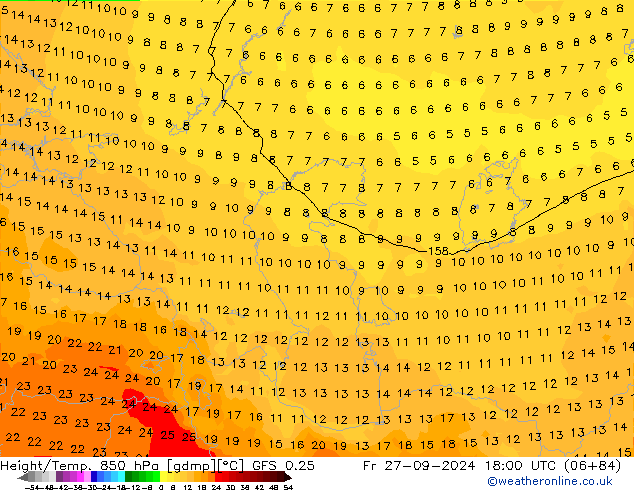 Height/Temp. 850 hPa GFS 0.25 pt. 27.09.2024 18 UTC