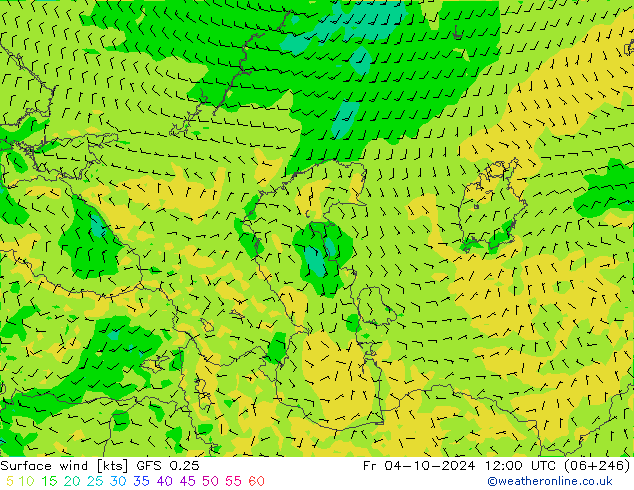 Vent 10 m GFS 0.25 ven 04.10.2024 12 UTC