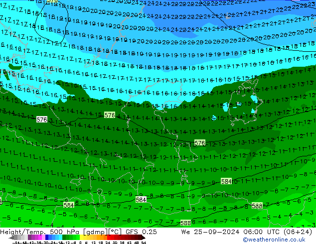 Height/Temp. 500 hPa GFS 0.25  25.09.2024 06 UTC