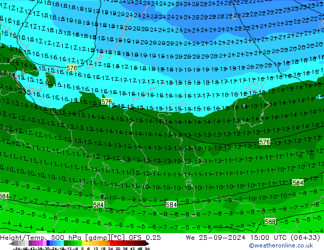 Z500/Rain (+SLP)/Z850 GFS 0.25  25.09.2024 15 UTC