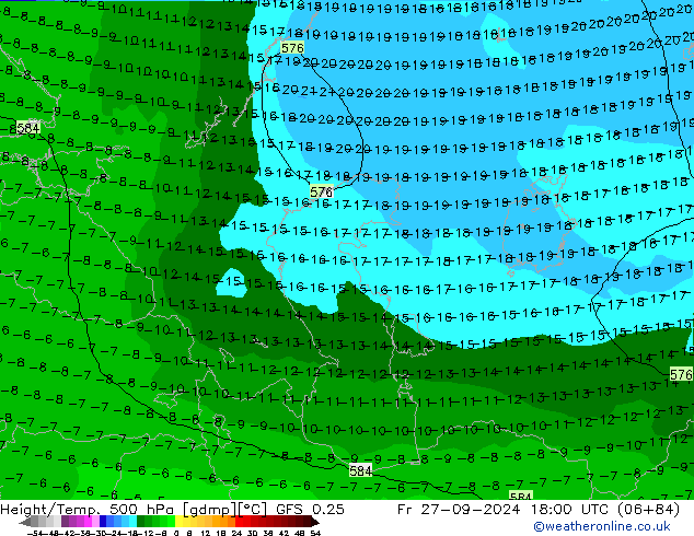 Z500/Rain (+SLP)/Z850 GFS 0.25 Sex 27.09.2024 18 UTC