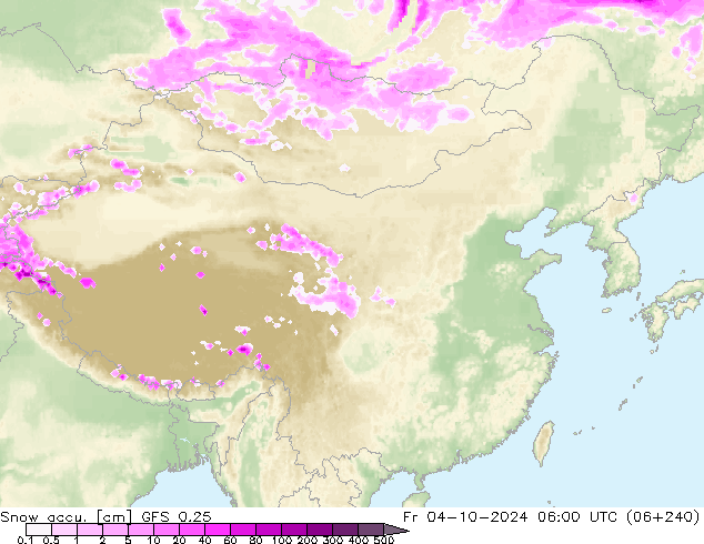 Snow accu. GFS 0.25 Fr 04.10.2024 06 UTC