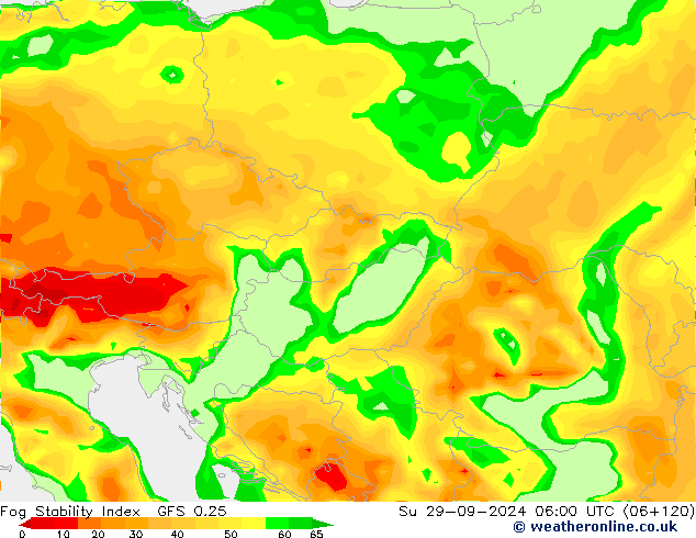 Fog Stability Index GFS 0.25 Вс 29.09.2024 06 UTC