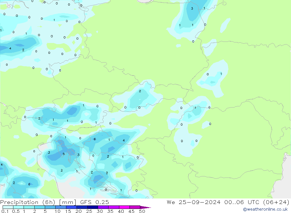 Precipitation (6h) GFS 0.25 St 25.09.2024 06 UTC