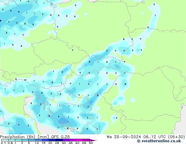 Z500/Rain (+SLP)/Z850 GFS 0.25 mié 25.09.2024 12 UTC