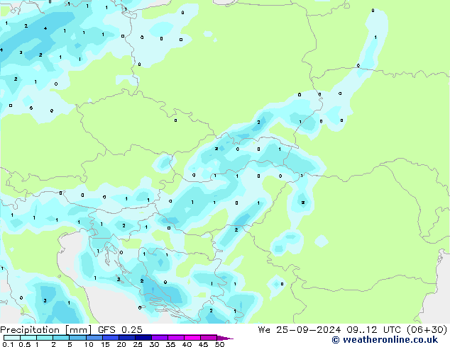 Precipitazione GFS 0.25 mer 25.09.2024 12 UTC