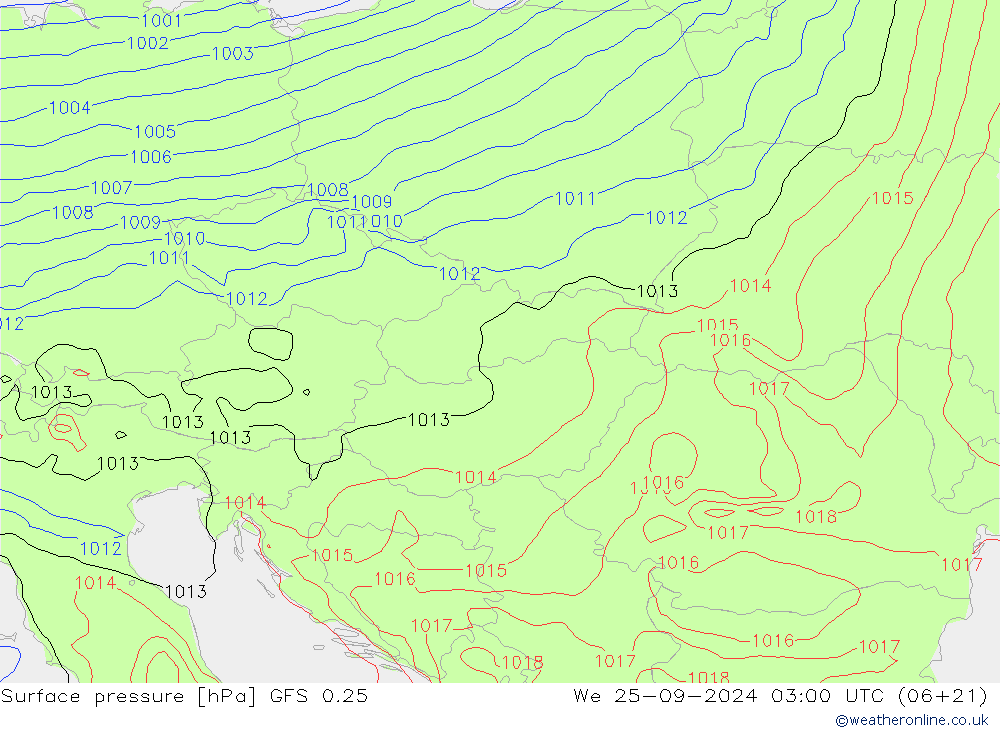 приземное давление GFS 0.25 ср 25.09.2024 03 UTC