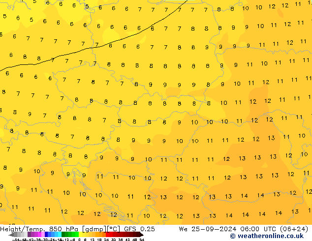 Z500/Rain (+SLP)/Z850 GFS 0.25 We 25.09.2024 06 UTC