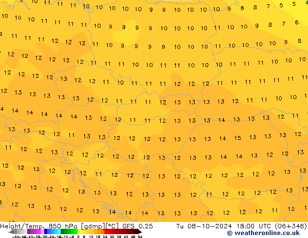 Z500/Rain (+SLP)/Z850 GFS 0.25 Tu 08.10.2024 18 UTC