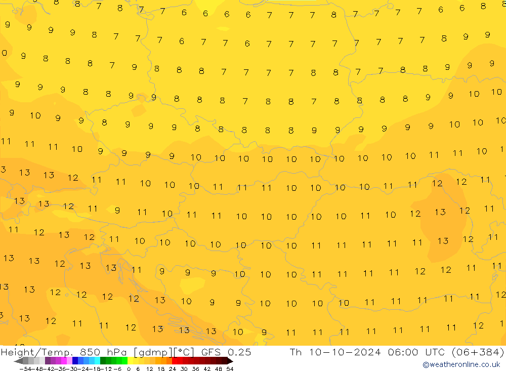 Z500/Rain (+SLP)/Z850 GFS 0.25 Th 10.10.2024 06 UTC