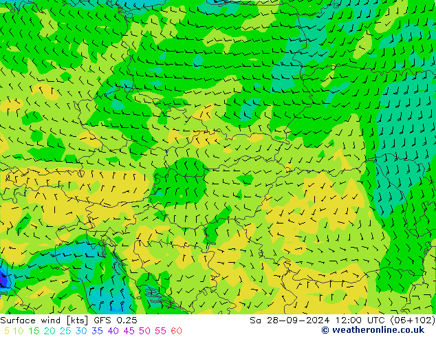 Surface wind GFS 0.25 So 28.09.2024 12 UTC