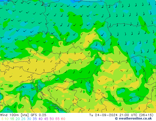 Wind 100m GFS 0.25 Tu 24.09.2024 21 UTC