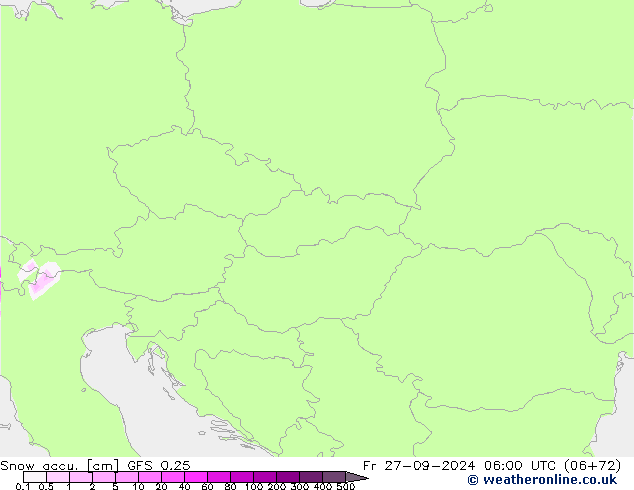 Snow accu. GFS 0.25 ven 27.09.2024 06 UTC