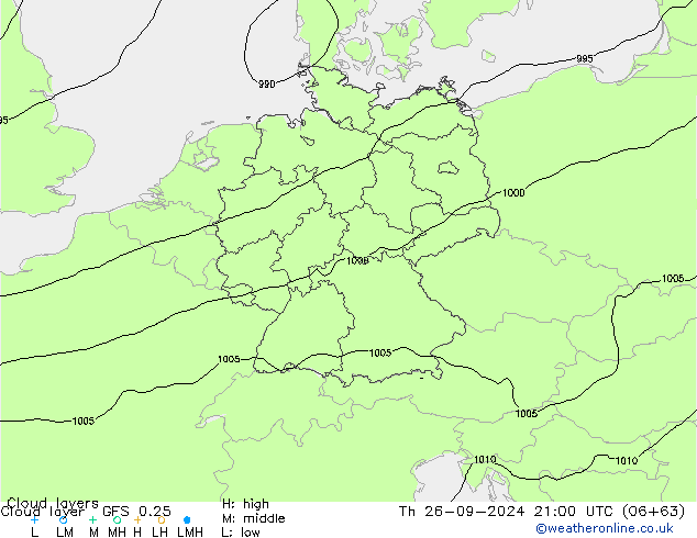 Cloud layer GFS 0.25 Th 26.09.2024 21 UTC