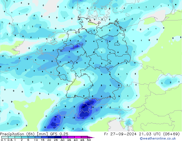 Z500/Rain (+SLP)/Z850 GFS 0.25 Fr 27.09.2024 03 UTC