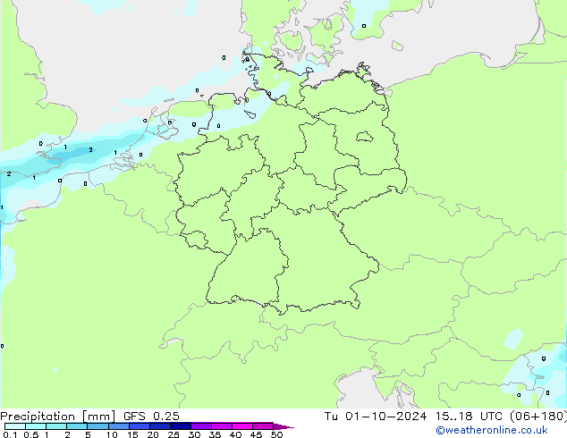 Precipitation GFS 0.25 Tu 01.10.2024 18 UTC