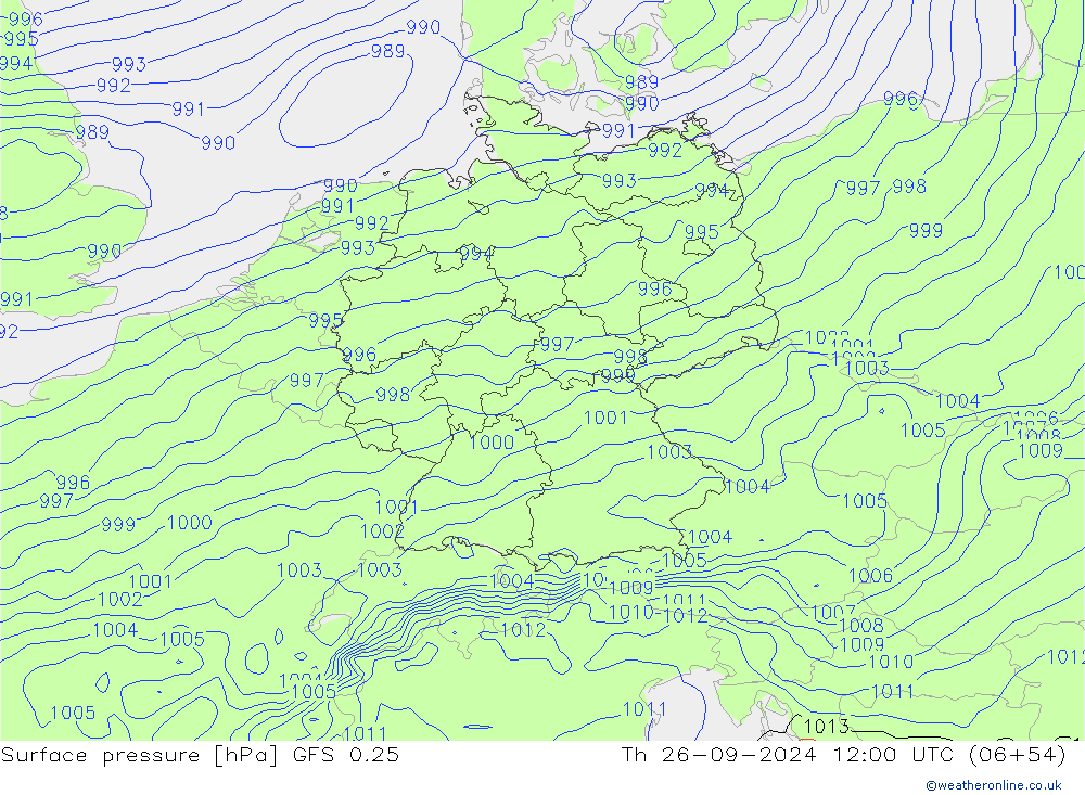 Surface pressure GFS 0.25 Th 26.09.2024 12 UTC