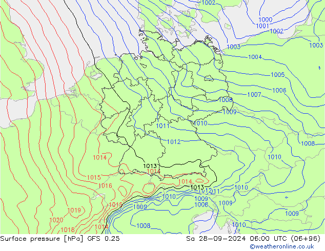 ciśnienie GFS 0.25 so. 28.09.2024 06 UTC