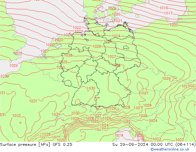 pression de l'air GFS 0.25 dim 29.09.2024 00 UTC