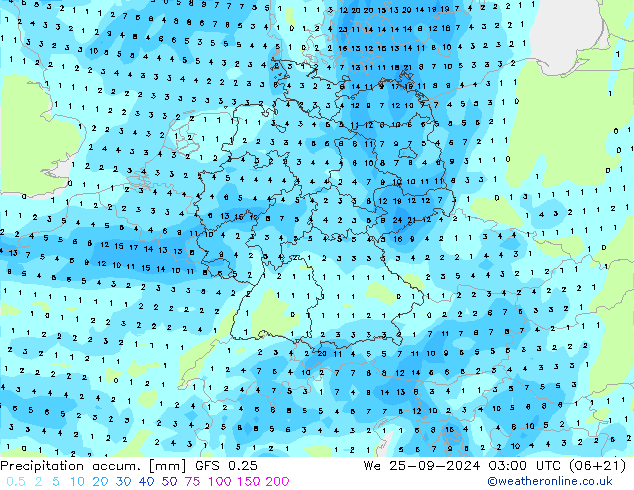 Precipitation accum. GFS 0.25 Qua 25.09.2024 03 UTC