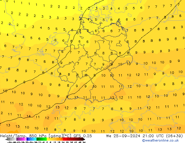 Z500/Rain (+SLP)/Z850 GFS 0.25 mer 25.09.2024 21 UTC