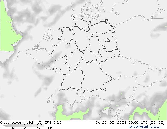 Nubi (totali) GFS 0.25 sab 28.09.2024 00 UTC