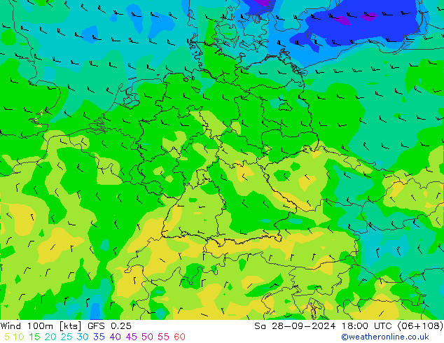 Wind 100m GFS 0.25 Sa 28.09.2024 18 UTC