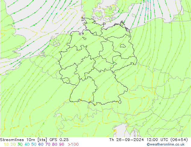 Streamlines 10m GFS 0.25 Th 26.09.2024 12 UTC