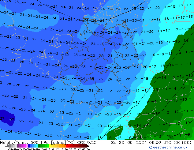 Z500/Rain (+SLP)/Z850 GFS 0.25 Sa 28.09.2024 06 UTC