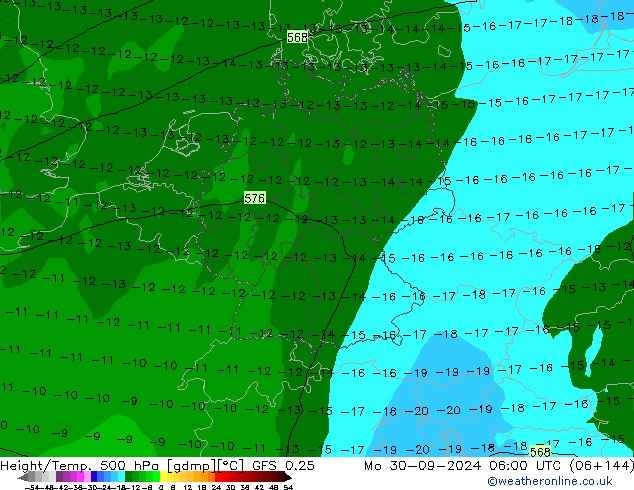 Z500/Rain (+SLP)/Z850 GFS 0.25  30.09.2024 06 UTC