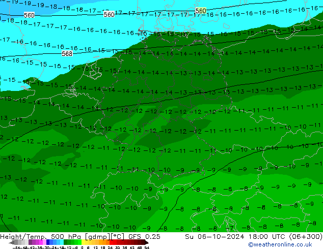 Z500/Rain (+SLP)/Z850 GFS 0.25 nie. 06.10.2024 18 UTC