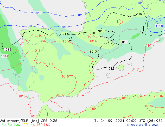 джет/приземное давление GFS 0.25 вт 24.09.2024 09 UTC