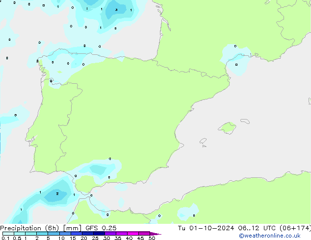 Z500/Yağmur (+YB)/Z850 GFS 0.25 Sa 01.10.2024 12 UTC