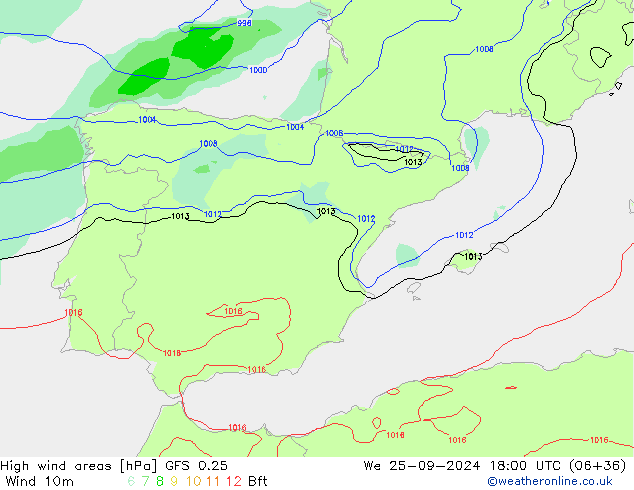 High wind areas GFS 0.25 We 25.09.2024 18 UTC