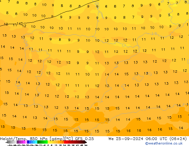 Z500/Rain (+SLP)/Z850 GFS 0.25 We 25.09.2024 06 UTC