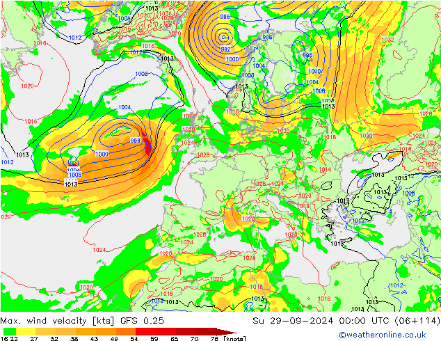 Max. wind velocity GFS 0.25 dim 29.09.2024 00 UTC