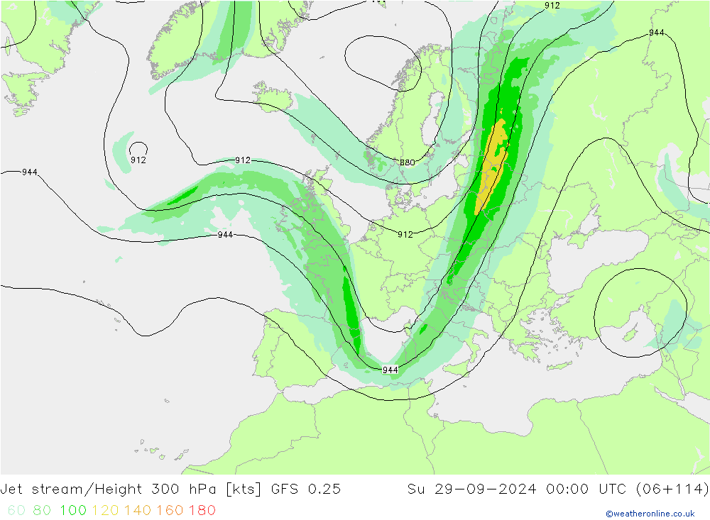 Prąd strumieniowy GFS 0.25 nie. 29.09.2024 00 UTC