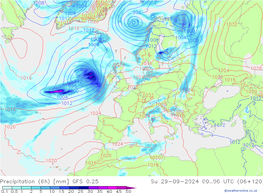 Z500/Rain (+SLP)/Z850 GFS 0.25 Su 29.09.2024 06 UTC