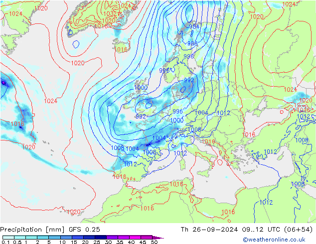 Neerslag GFS 0.25 do 26.09.2024 12 UTC