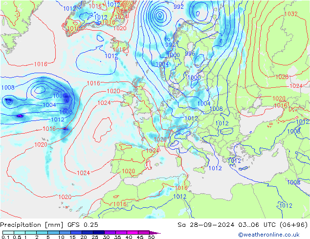 Precipitation GFS 0.25 Sa 28.09.2024 06 UTC