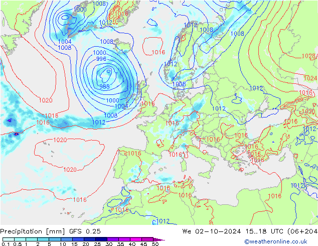 Yağış GFS 0.25 Çar 02.10.2024 18 UTC