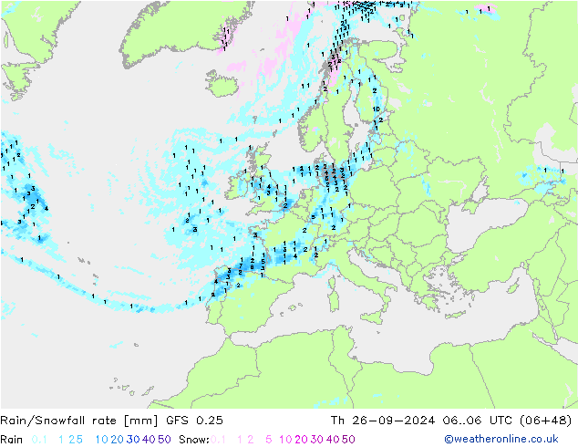 Rain/Snowfall rate GFS 0.25 czw. 26.09.2024 06 UTC