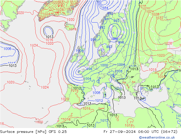 Surface pressure GFS 0.25 Fr 27.09.2024 06 UTC