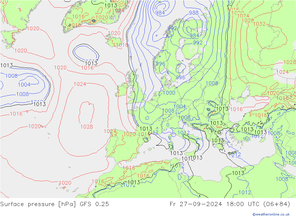 ciśnienie GFS 0.25 pt. 27.09.2024 18 UTC