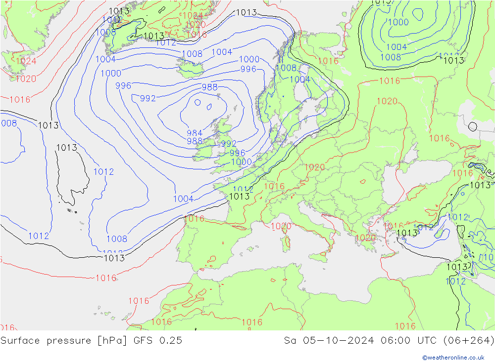 Surface pressure GFS 0.25 Sa 05.10.2024 06 UTC